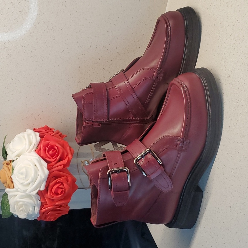 FREE PEOPLE Isla moto burgandy leather booties (sz 6) - Picture 1 of 8